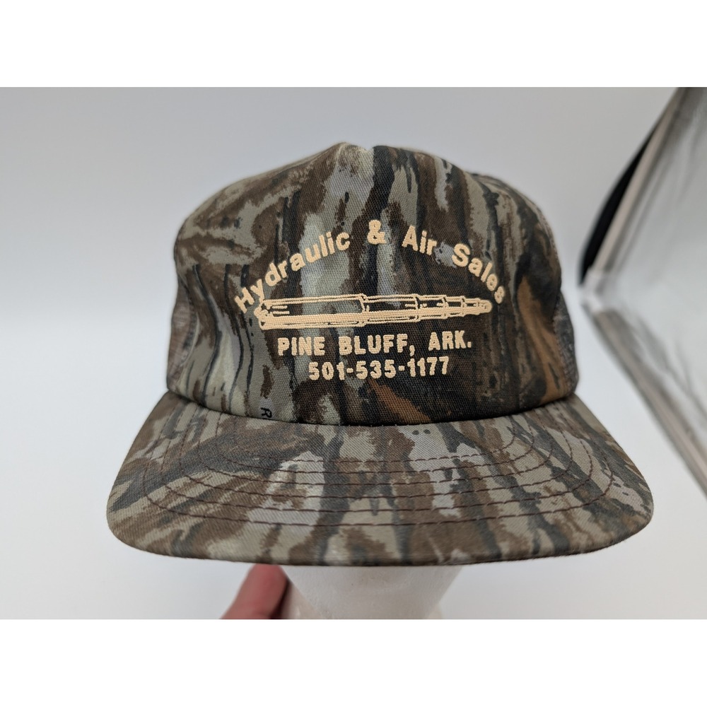 VTG Uno Tiger Stripe Camo Trucker Hat Hydraulic & Air Sales Pine Bluff AR USA